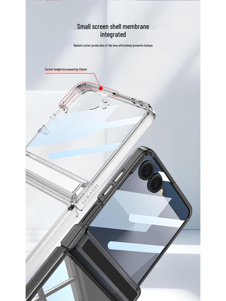 Samsung Z Flip7 Transparent Magnetic Hinge Phone Case with Full Coverage Airbag Protection