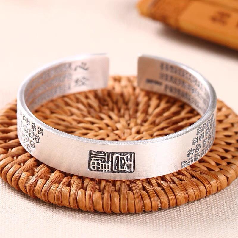 Ten Thousand Silver 9999 Hundred Blessings Bracelet, Pure Silver Retro Flower Jewelry, Mother's Day New Year Gift for Mom and Grandma