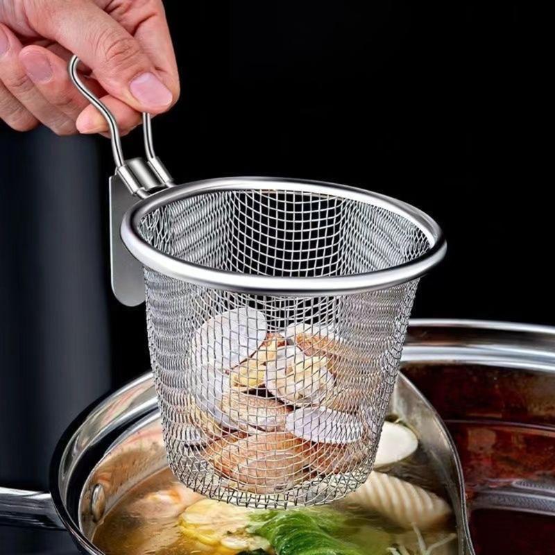 2Pcs 304Stainless Steel Colander Strainer with Metal Hook Strainer Basket Suitable for Draining Hot Pots Ingredient