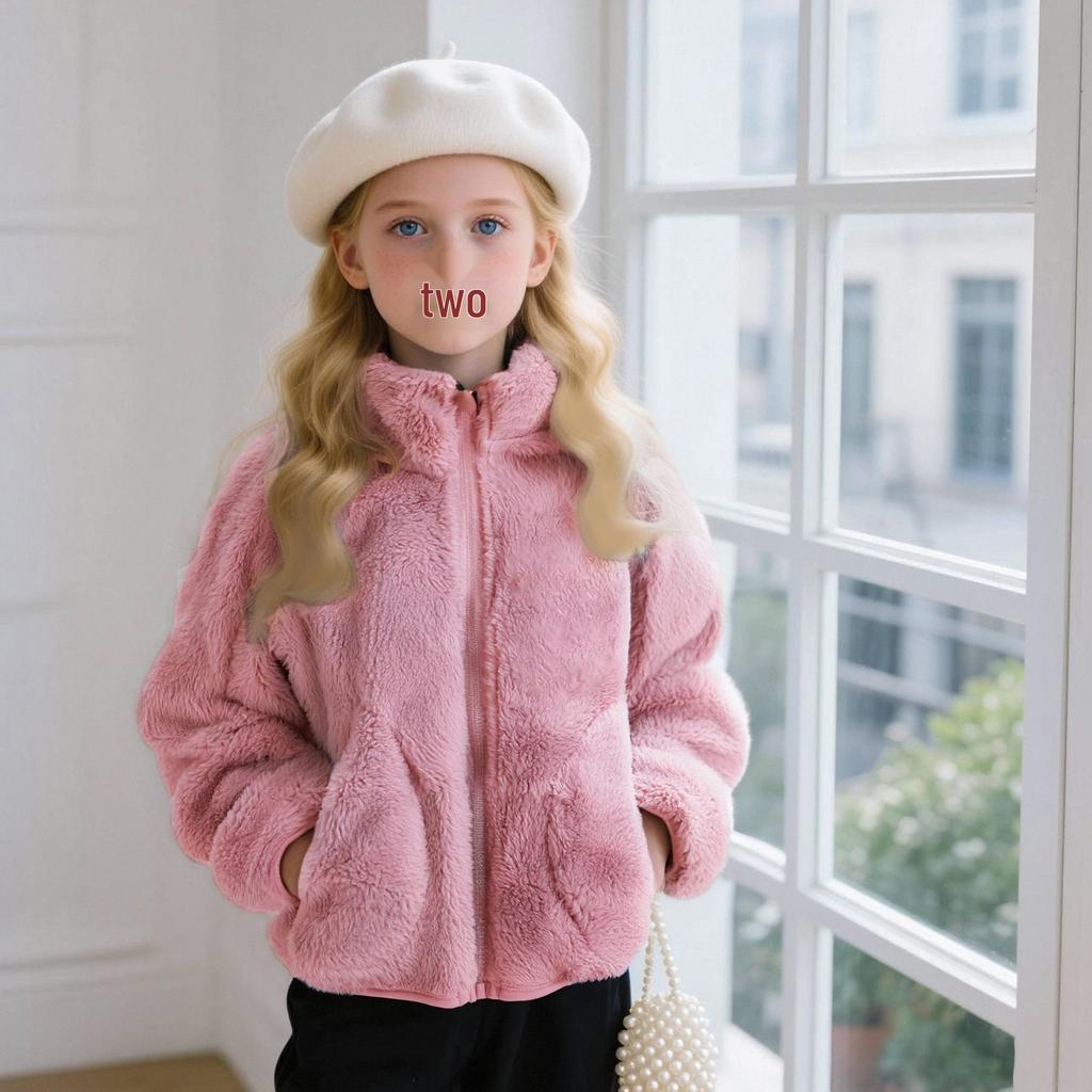Unisex Children's Warm Fleece Jacket with Pockets - Korean Style, Stand Collar, Long Sleeve