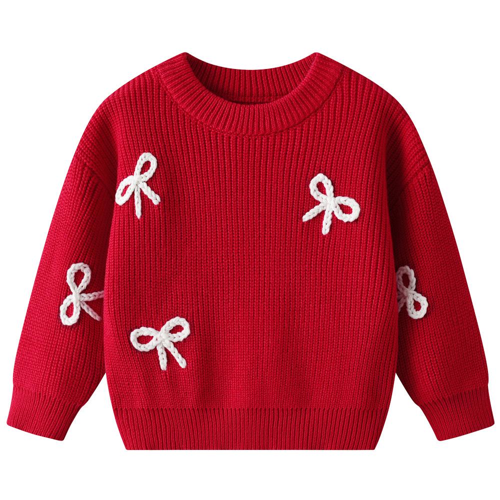 Autumn and Winter Hand-embroidered Bow Baby Base Knitted Sweater Birthday Etsy DIY Children's Sweater