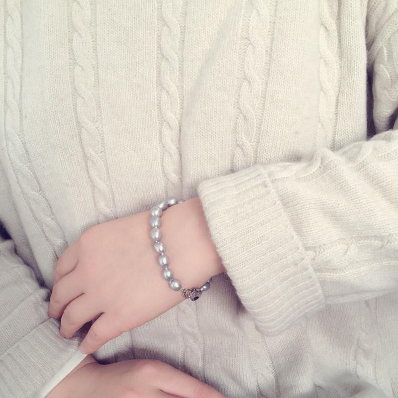 Vintage Freshwater Pearl Bracelet Silver 925,Grey Natural Pearl Bracelet Jewelry Girls Wife Mother Birthday Gift