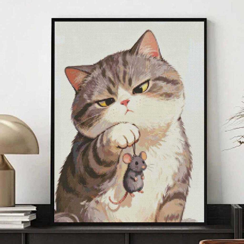 Diamond painting cat holding mouse painting kit handmade diy home decoration painting