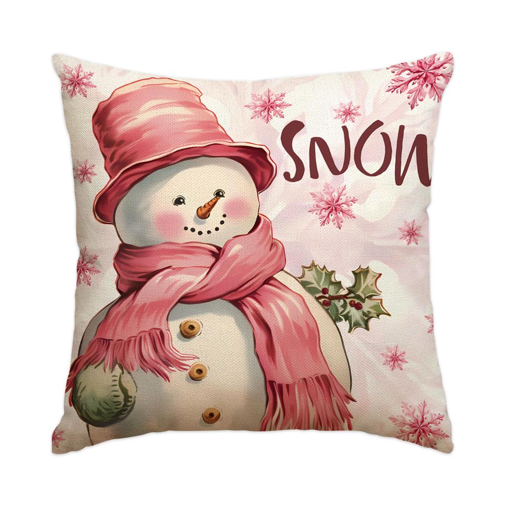 1 \ 4pcs Christmas Pillow Cover Snowman, Elderly, Printed Pattern Cushion Cover, Suitable for Room Living Room, (No Pillow Core)