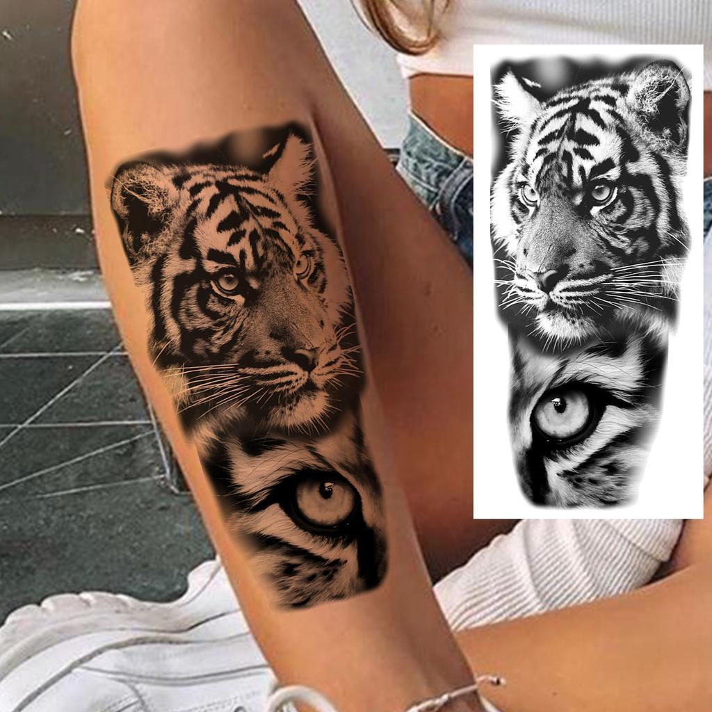 1 Sheet Realistic Fake Tiger Temporary Tattoos Sticker For Men Women Adults Water Transfer Transferable Tattoo Sleeve Waist Arm