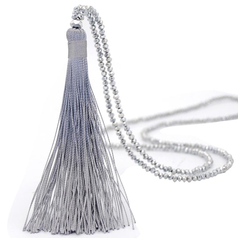 New Fashion Boho Long Fringe Tassel Necklaces Women Collier Glass Beads Crystal Statement Collar Bohemian Zircon Gifts