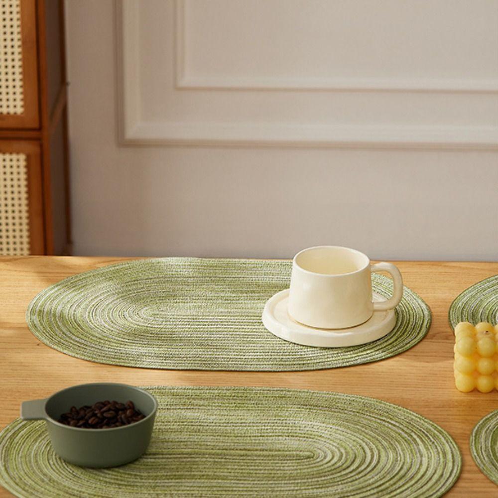2pcs Washable Boho Oval Braided Placemat Hand-woven Heat Insulation Pad  Dining Table