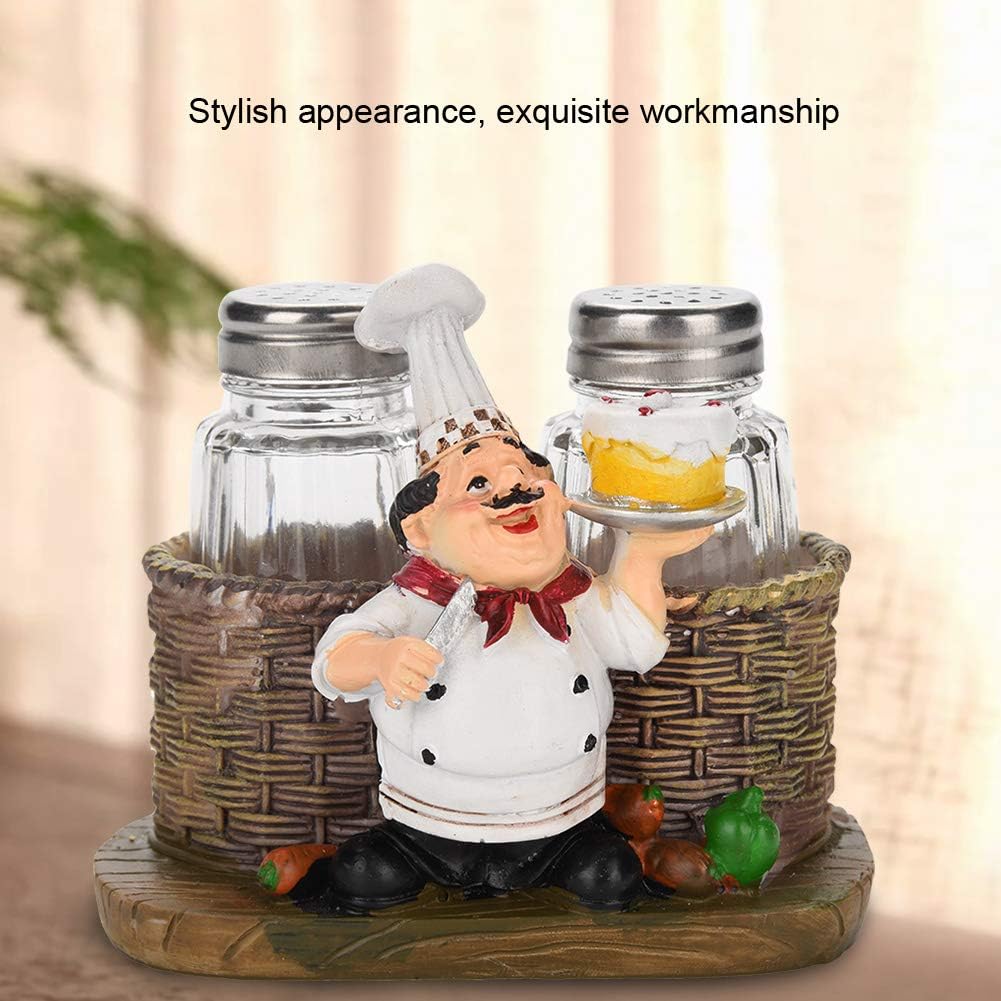 Funny Salt and Pepper Shakers with Chef Figurines Holder, Resin Chef Ornament Spice Jars Holder Restaurant Kitchen Decor(#1)