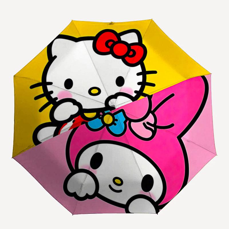 1pc Hello Kitty & My Melody Automatic Opening Folding Umbrella - 8 Bone Iron Frame, Portable Design, Outdoor, Perfect Gift for Fans, Travelers, Everyd
