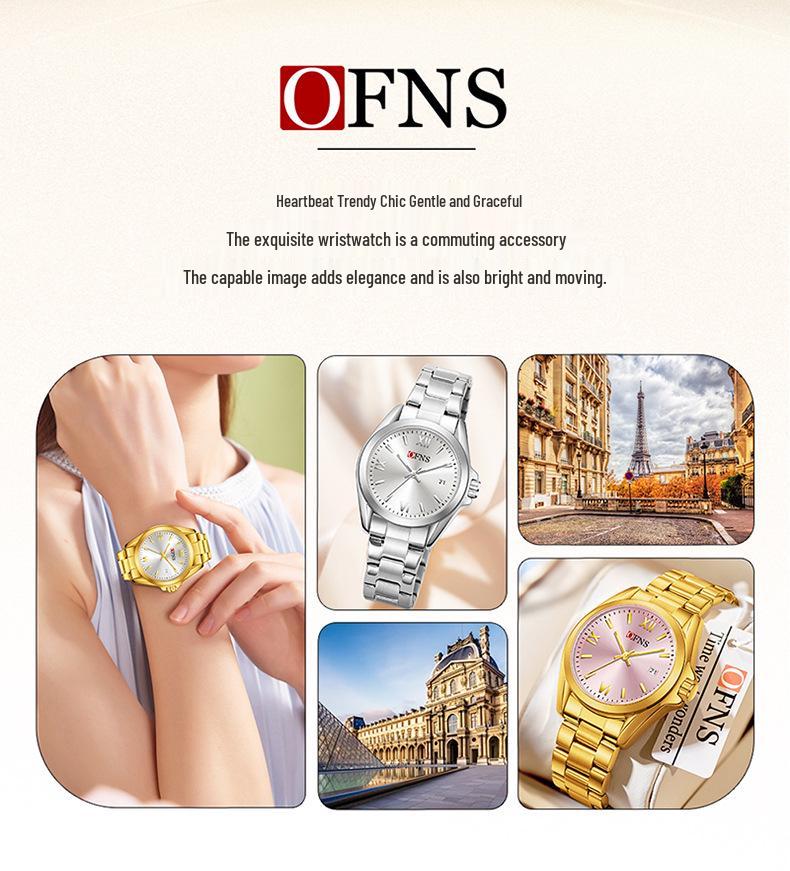 European Empress Dowager Roman Quartz Ladies' Wristwatch - Waterproof, Steel Band, Elegant Sun Pattern Design