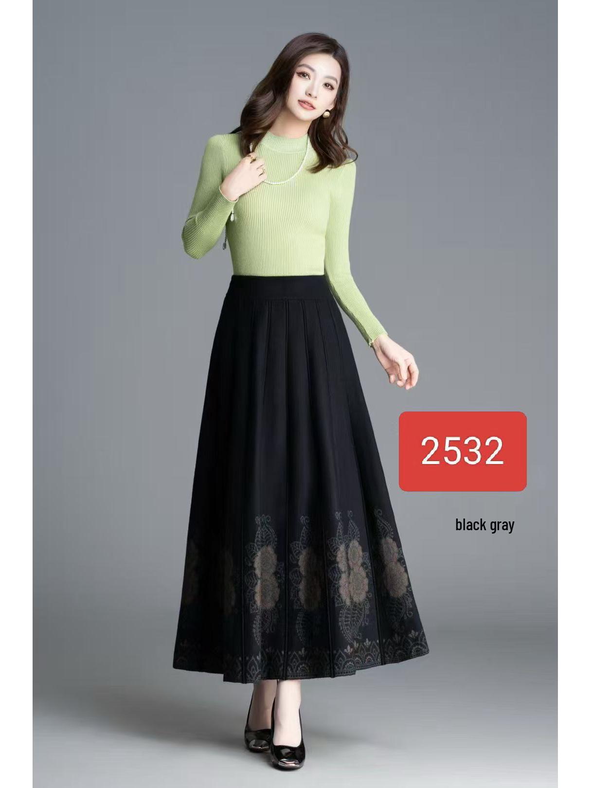 

Winter 2025 Women s Chic Printed Knit Wool A-line Skirt with Wide Hem - Mid-length Trendy Drape Style One Size черный серый