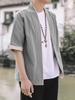 YF Men's Jinbei Cardigan Shirt Top, Haori (Cotton Jacket), Loose Fit, Plus Sizes, Japanese Style, Workwear, Samue, Short Sleeve, 5/8 Sleeve, Solid Col