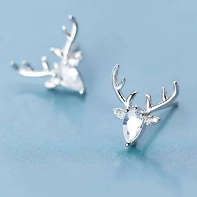 Cao Shi Elegant Geometric Zirconia Deer Stud Earrings for Women - Festive Fashion Accessories