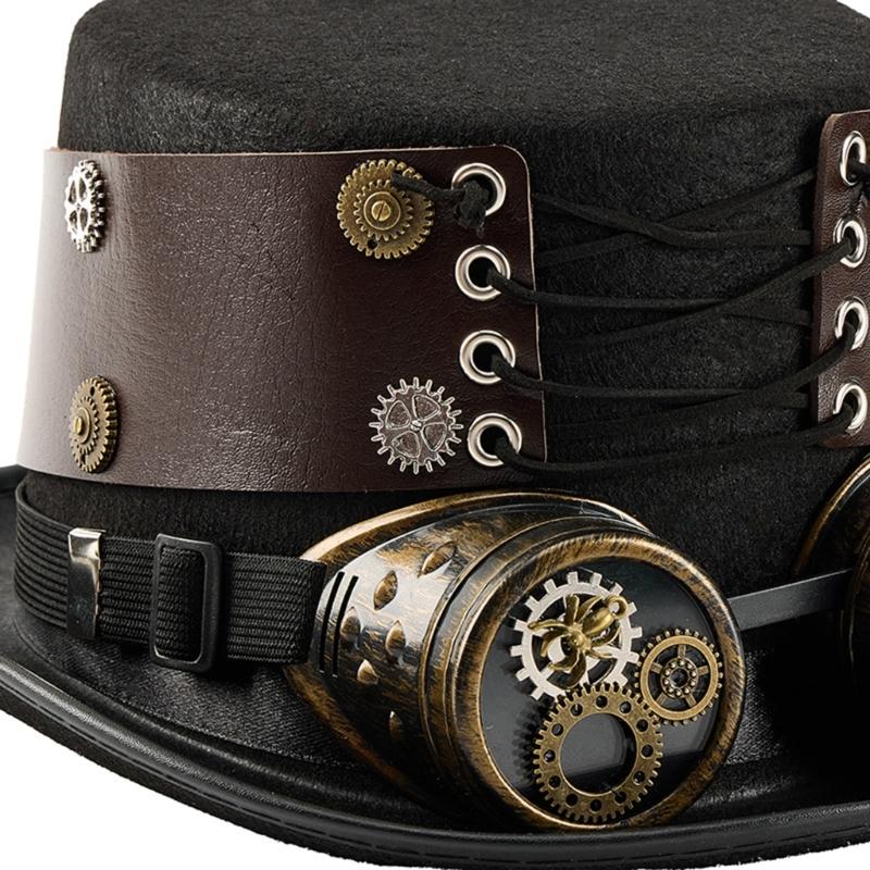 Victorian Industrial Cosplay Hat with Removable Goggles PU Leather Headwear For Adult Men Women Stage Performances