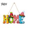 Christmas Fireplace Decor Cartoon Snowman Wooden Hanging Pendant with Hemp Rope, Letters Welcome Signs Ornament for Holiday Festive Home Wall