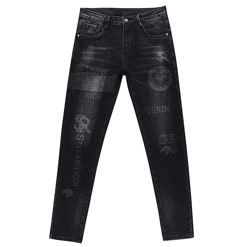2024 Jaro A Podzim Nový Trend Džínové Elastické Výšivka Slim Rovná Trubka Vysoká Kvalita Pánské Ležérní Džínové Kalhoty