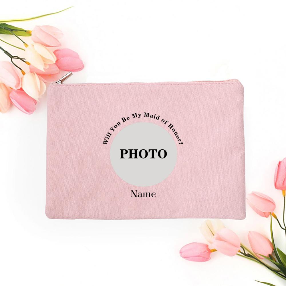 Personalized Custom Photo Bridesmaid Makeup Bag Will You Be My Bridesmaid Proposal Cosmetic Bags Wedding Gifts for Best Friends