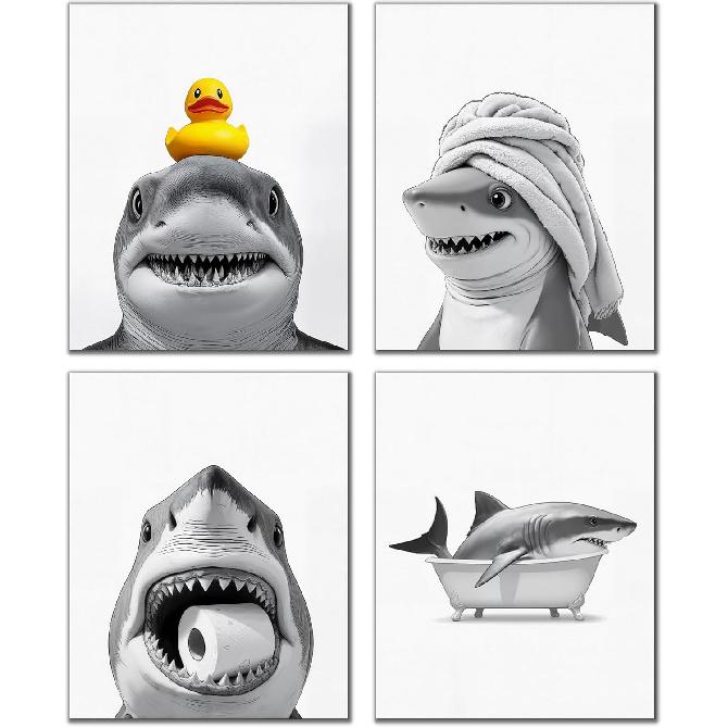 DOFQZ Funny Black Cat Bathroom Wall Art Prints Set of 4, Cat Bathroom Decor, Retro Japanese Black Kitten Floral Aesthetic Posters for Bath Room