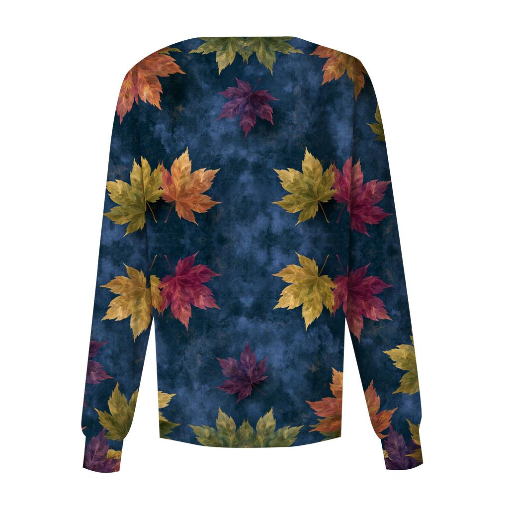 Women's Casual Long Sleeve Leaf Floral Print Single-Breasted Cardigan for Caregivers