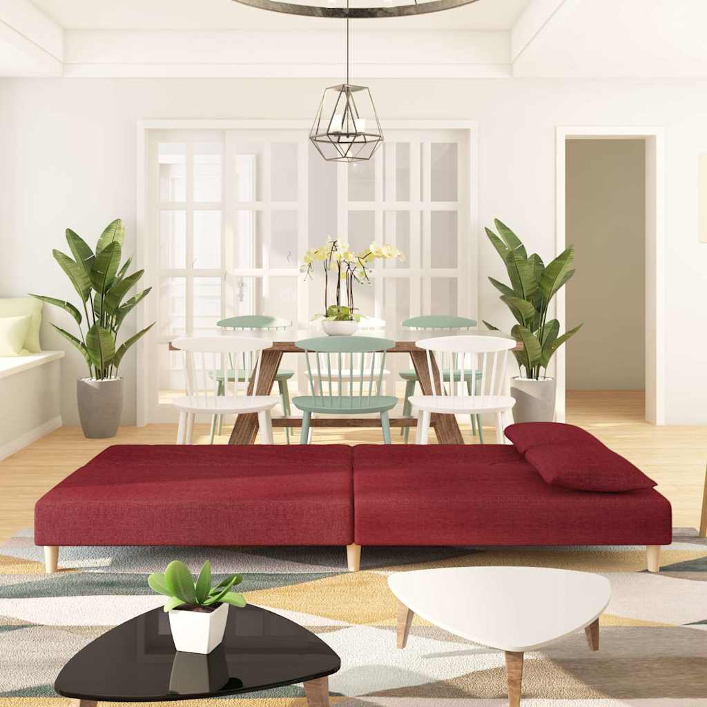 2 Seater Sofa Bed with 2 Cushions Wine Red Fabric
