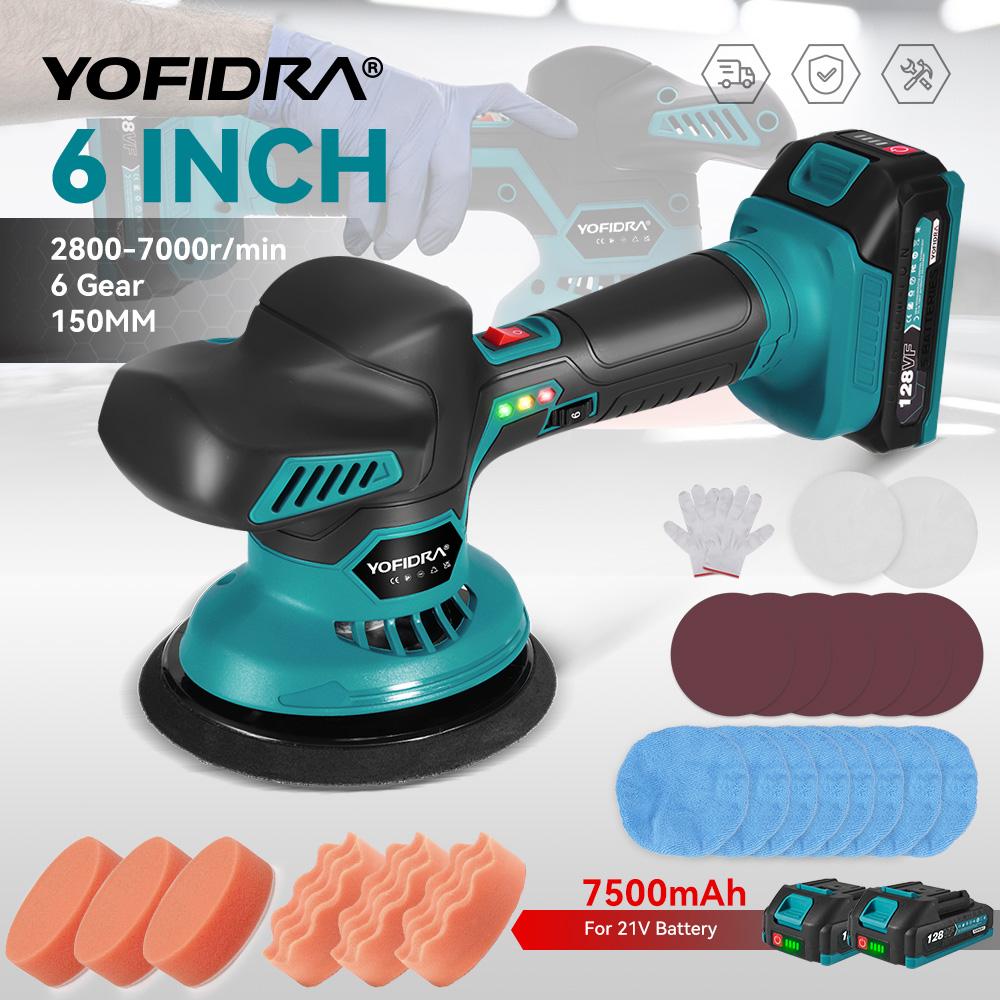 YOFIDRA 6 Gears Car Polisher 7000rpm Electric Polish Automobile  Polishing Sealing Glaze Machine Rotary Tool For 21V 18V Battery
