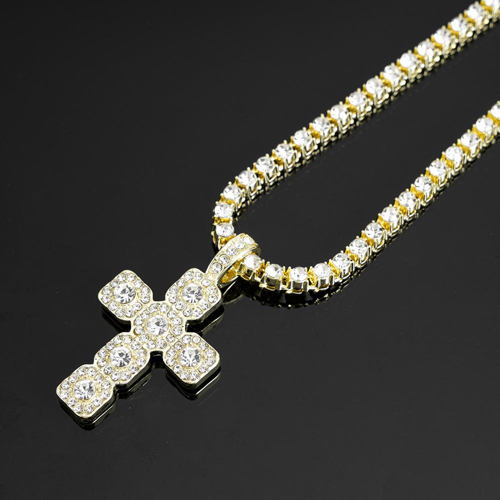 Neue Hip Hop Kreuz Anhänger Halskette Herren 4mm Strass Tennis Kette Iced Funkelnde Halskette Damen Punk Schmuck Mode Geschenk white