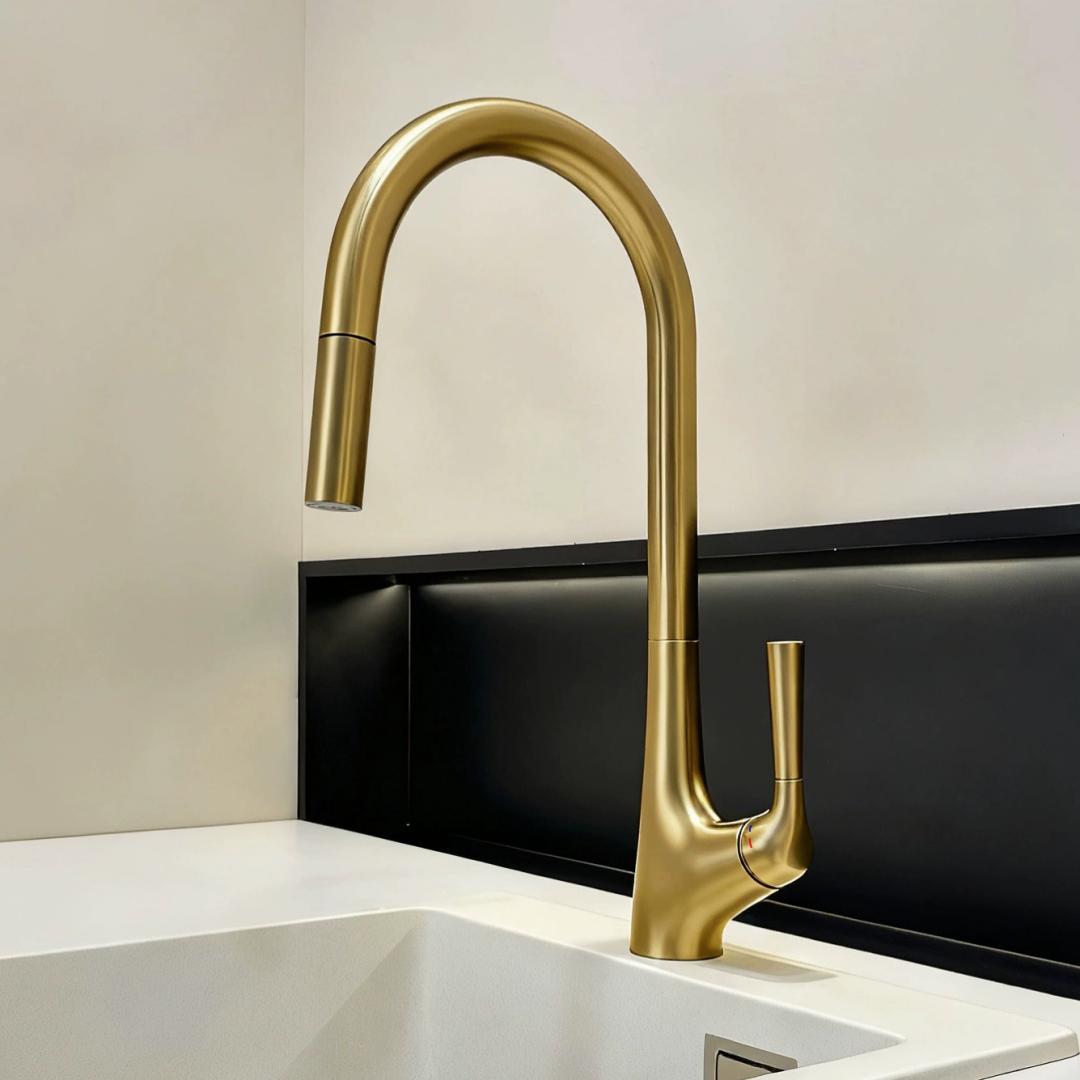 Brushed Gold Pull Out Kitchen Faucet Tap Brass Crane For Kitchen Deck Mounted Red Sink Faucet Mixer Gray Kitchen Faucet