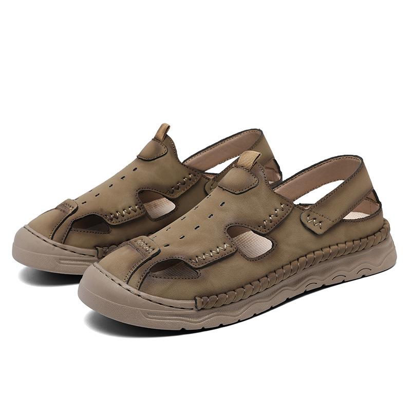 

Летние сандалии Брендовые мужские дышащие пляжные туфли с выдолбленными краями Модные мужские сшитые вручную удобные повседневные туфли с мягкой подошвой 48 хаки