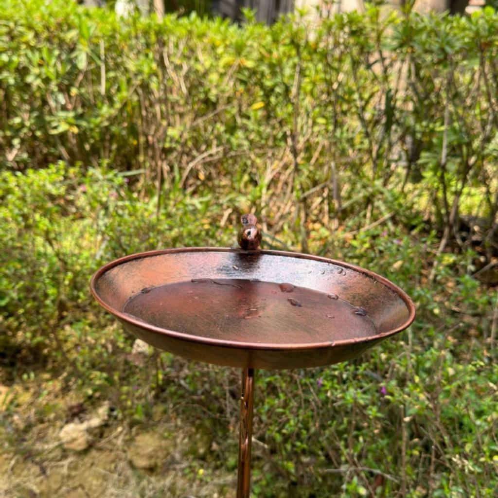 Bird Bath Stand Copper Toned Feeder Bowl Iron art Garden Stake