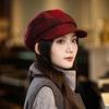 Big head circumference octagonal hat women's face small beret autumn and winter plaid newsboy hat brown cap