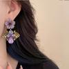 Shining Vintage Flower Earrings Elegant Purple Earrings Sweet Rhinestone Drop Earrings  Women