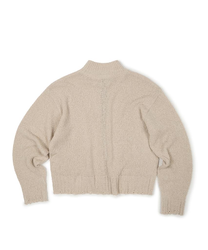 Etce Damaged Crop Net Knit Zip Up (Ivory)