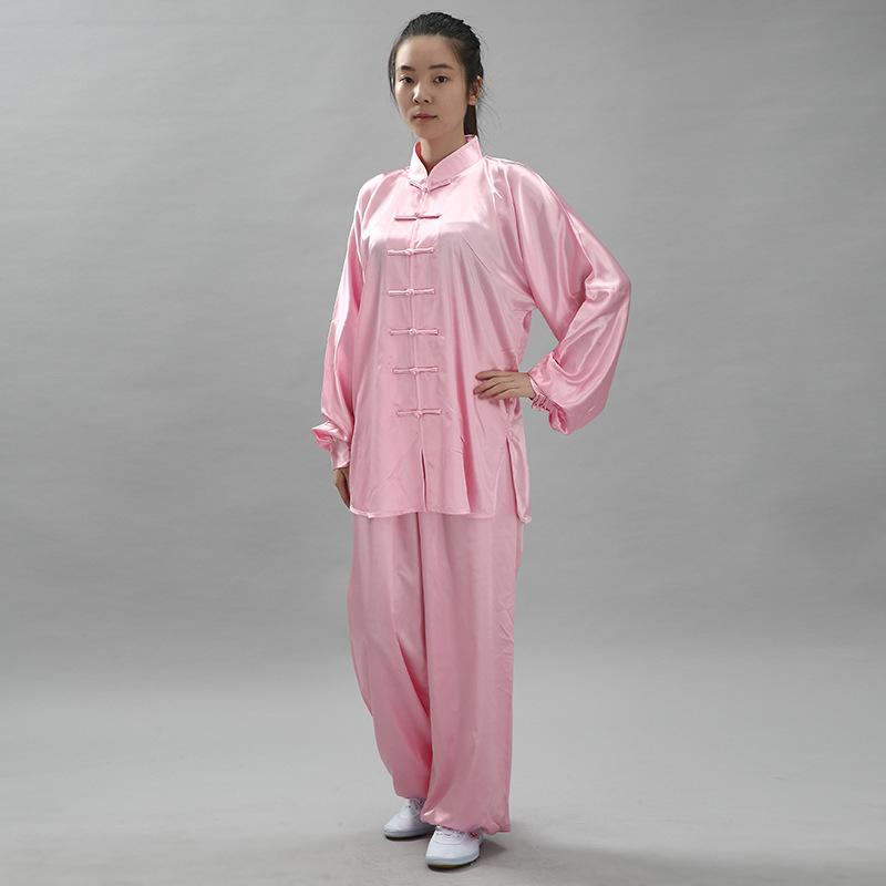 Chiński tradycyjny strój Tai Chi Kung Fu 2 sztuki/zestaw Unisex koszula z guzikami luźna jednokolorowa odzież męska