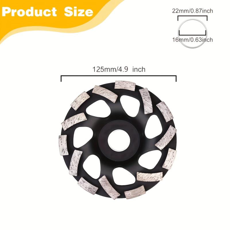 5 Inch Concrete Grinding Wheels  Grinding Cup Wheel with Diamond Segments for Paint Epoxy Coating Removal, Black