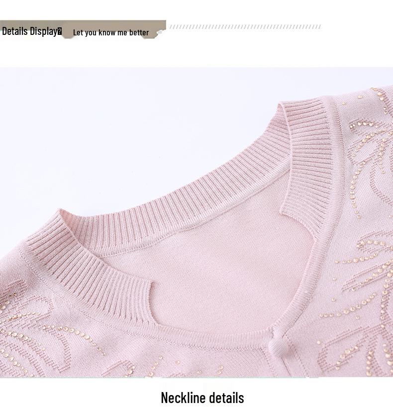 Mom's Chic Summer Knit Top with Frog Buttons - Youthful Short-Sleeved T-Shirt for Middle-Aged and Elderly Women