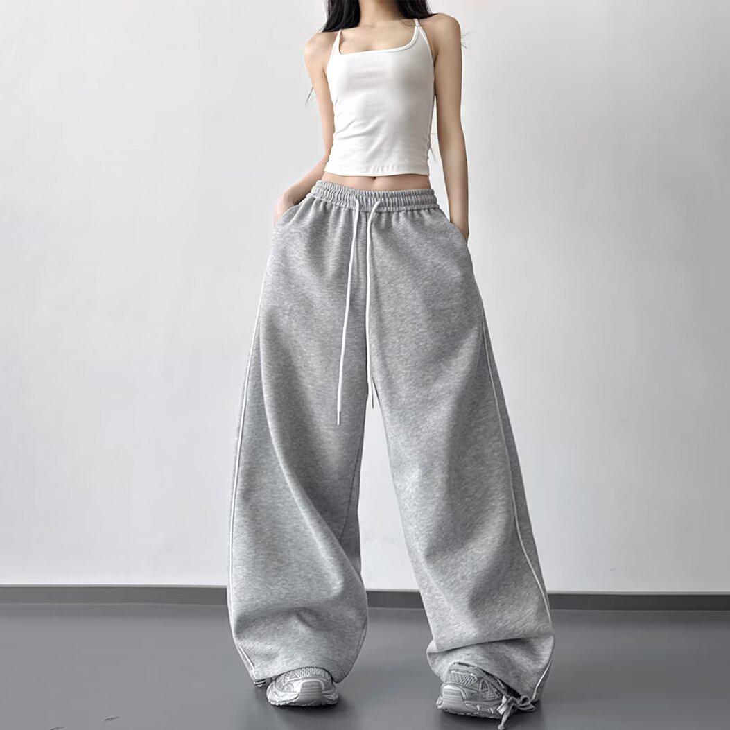 

Women s Drawstring Wide-Leg Sweatpants - Casual, Slimming, and Draped Style 2026 S серый
