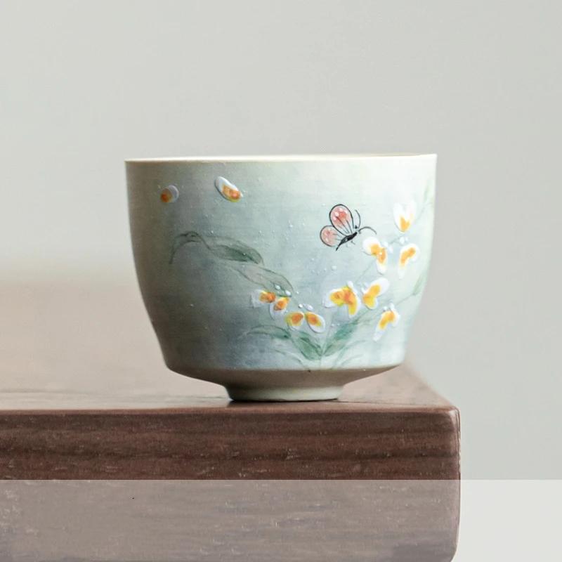 Hand Painted Butterfly Gaiwan Set For Tea Porcelain Chinese Green Tureen Teaware  Tea Bowl Kung Fu