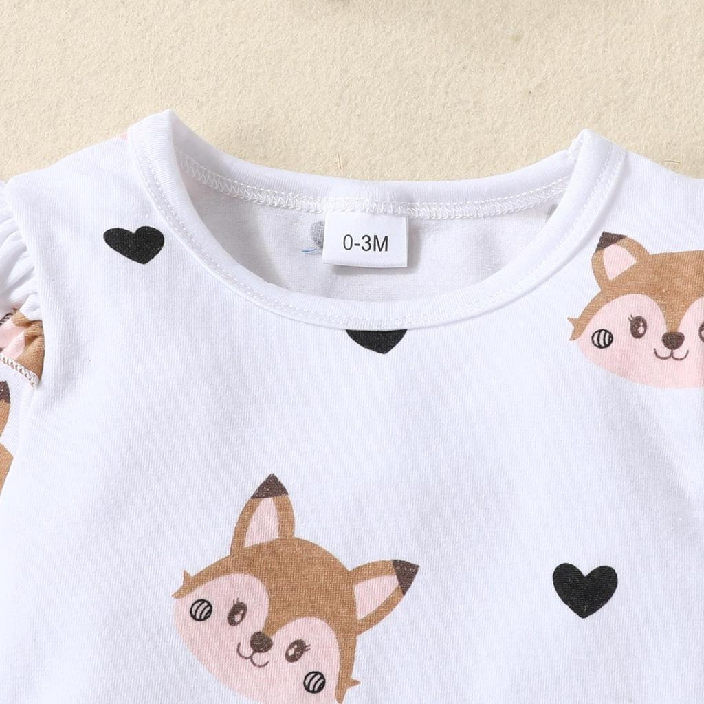 2023 Fall/Winter Baby & Toddler Fox Heart Print Long Sleeve Bodysuit with Bow Strap Dress Set