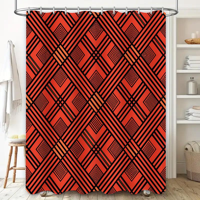 Modern Red Pattern Shower Curtain Waterproof Decorative Bathtub Liner for Bathroom Accessories Red 80 X 126 (set Includes Shower