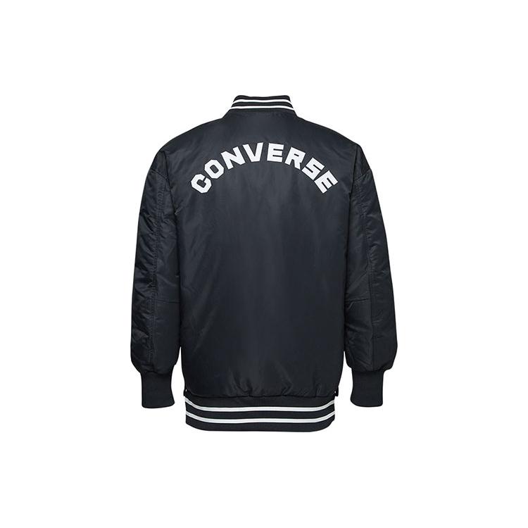Converse Baseball Jackets Men's Black Baseball Collar Moderate Straight Fit (Unisex) Baseball Jackets 10019324 A02