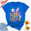 Happy Easter Cartoon Tshirt Bunny Ears Bow With Egg Floral Star Graphic Playful Typography Cute Festive Regular Short Sleeve