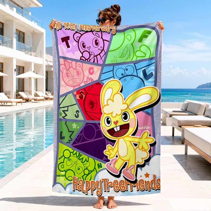 Toalla de Playa Aniversario de Happy Tree Friends, Toalla de Playa de Microfibra, Perfecta Para Piscina, Playa, Viajes, Decoración del Hogar, Regalos para Fans de Fiestas en la Playa