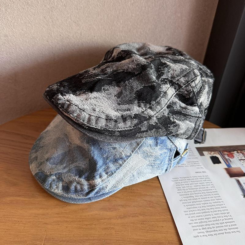 JYL TS DIY Denim Cap Men Japanese Vintage Washed Casual Newsboy Painter Hat Denim