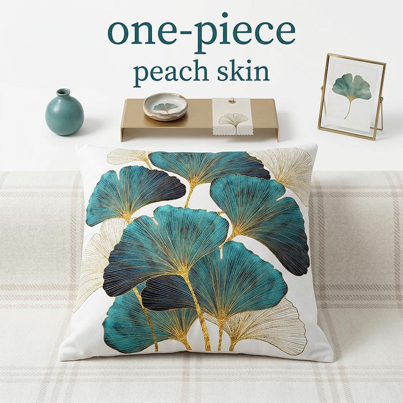 1 Pc Teal Gold Ginkgo Leaf Cushion Cover Modern Plant Peach Skin Throw Pillowcase For Living Room Elegant Home Decor 40X40Cm
