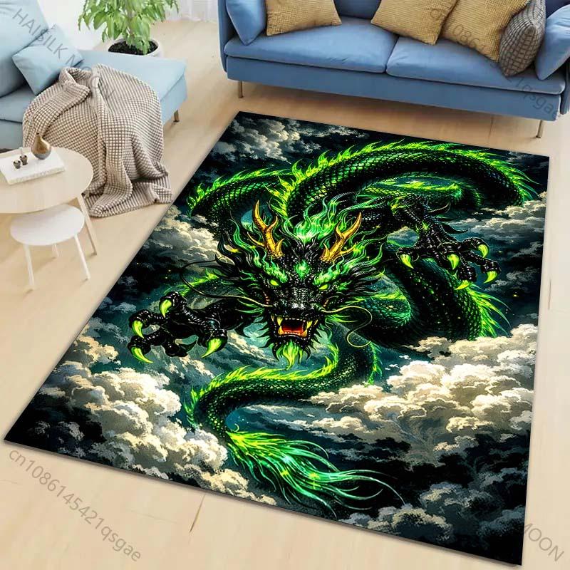 Green Flaming Dragon Swirling Through Clouds Carpet for Living Room Bedroom Sofa Home Decor Rus Non-slip Floor Mat Luxury Gift