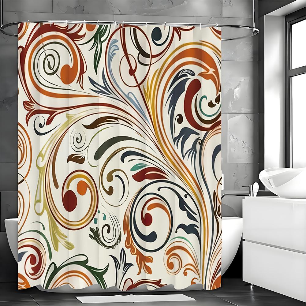 Abstract Floral Shower Curtain, Bathroom Decorative Shower Curtain, Waterproof Shower Curtain with Hooks