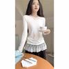 Korean Style Lace Patchwork V-Neck Versatile Long-Sleeve Casual Women's Pullover (2026 Early Spring)