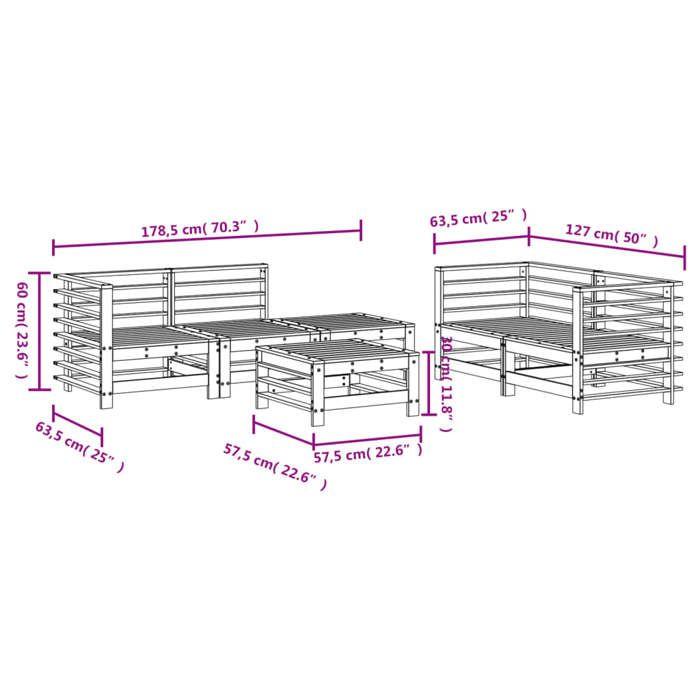 VidaXL Salon de Jardin 6 pcs, Canapé avec Repose-pied, Ensemble de Meubles avec Table Basse Patio Terrasse, Rustique, Blanc 3186201