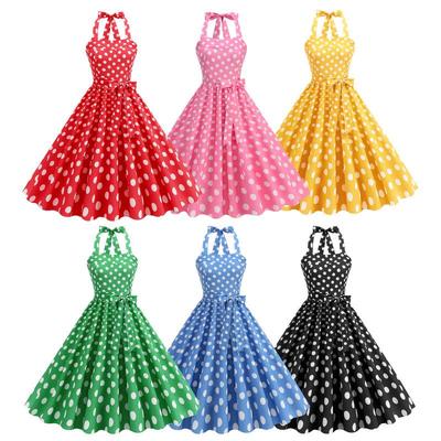 Retro Hepburn Style Polka Dot Wide Hem Dress