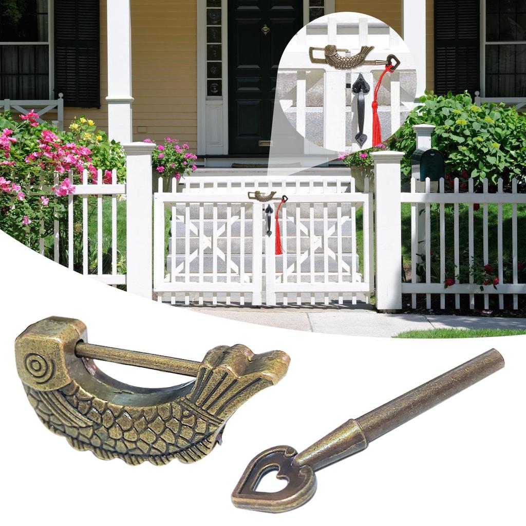 Vintage Fish Shape Padlock with Key Bronze Antique Lock Bronze Fish Design Lock for Wooden Suitcases & Jewelry Boxes
